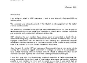 9 February 2022 - HBF response letter from Stewart Baseley to Richard Goodman DLUHC