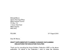 Milton Keynes draft SPG on Planning Obligations for Education Contributions  August 2004