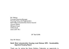 North West Leicestershire Housing Land Release SPD - S.A. Scoping Report - April 2006