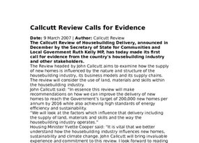 Callcutt Review Calls for Evidence 9 March 20071