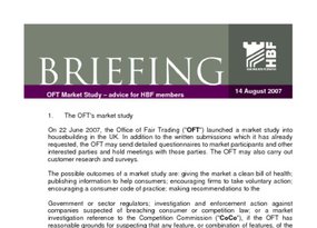 OFT Market Study   advice for HBF members 14 Aug 2007