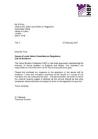 House of Lords Select Committee on Regulators HBF response 8 February 2007 with Covering Letter