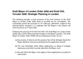 Briefing Draft Mayor of London Order 2008 and Draft GOL Circular 2008