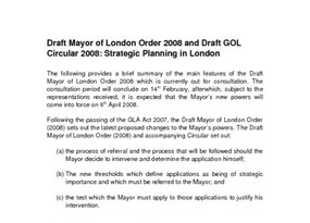 Briefing Draft Mayor of London Order 2008 and Draft GOL Circular 2008
