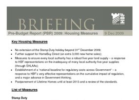 HBF Briefing - Pre-Budget Report  PBR  2009- Housing Measures